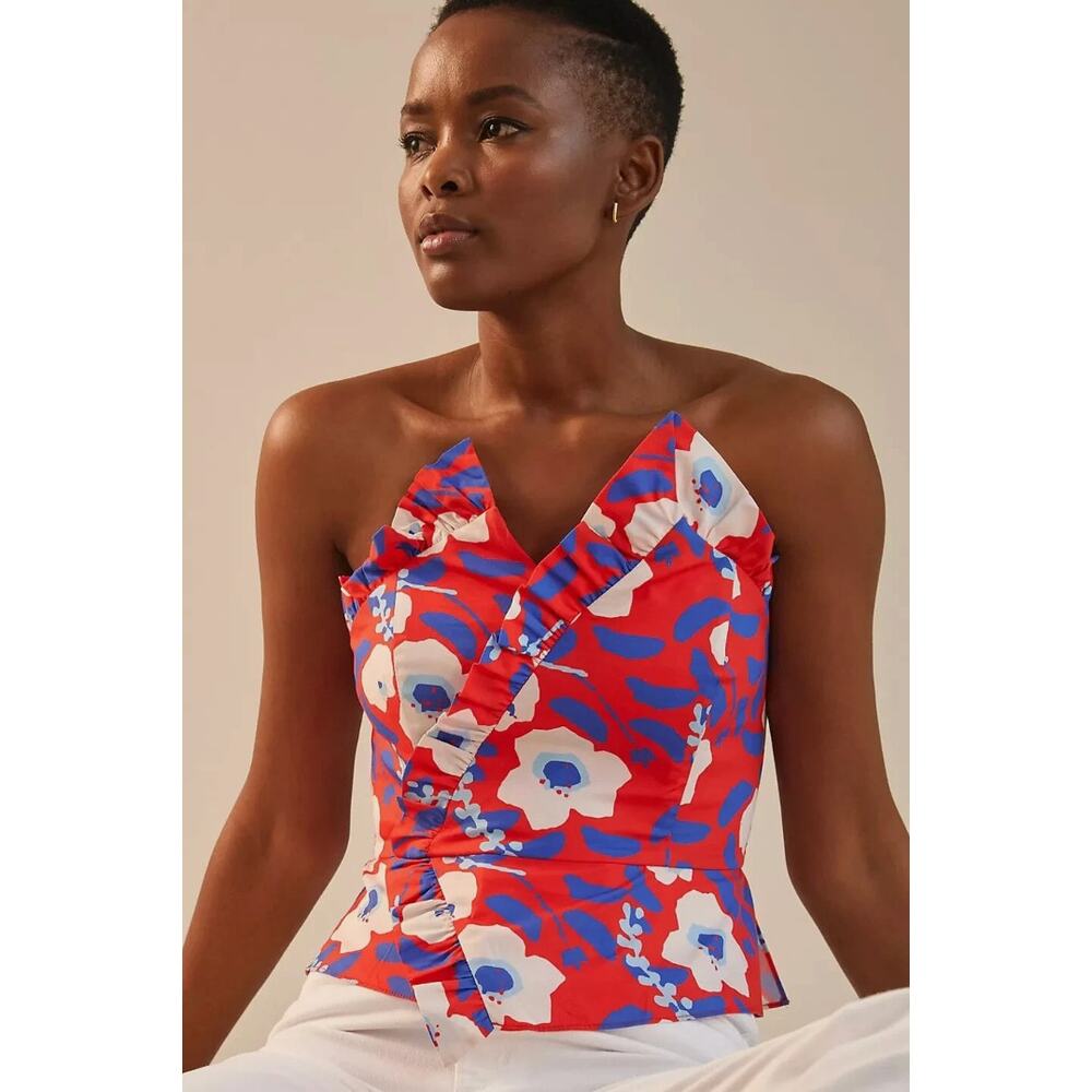 Hutch Anthropologie Strapless Ruffle Floral Corset Top Size 10